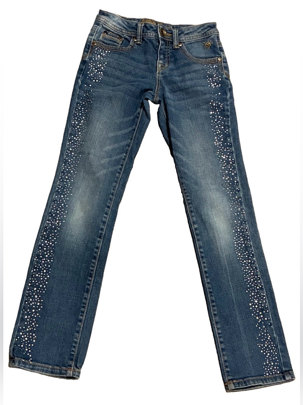 Justice Blue Denim Jeans with Rhinestone Side Detail